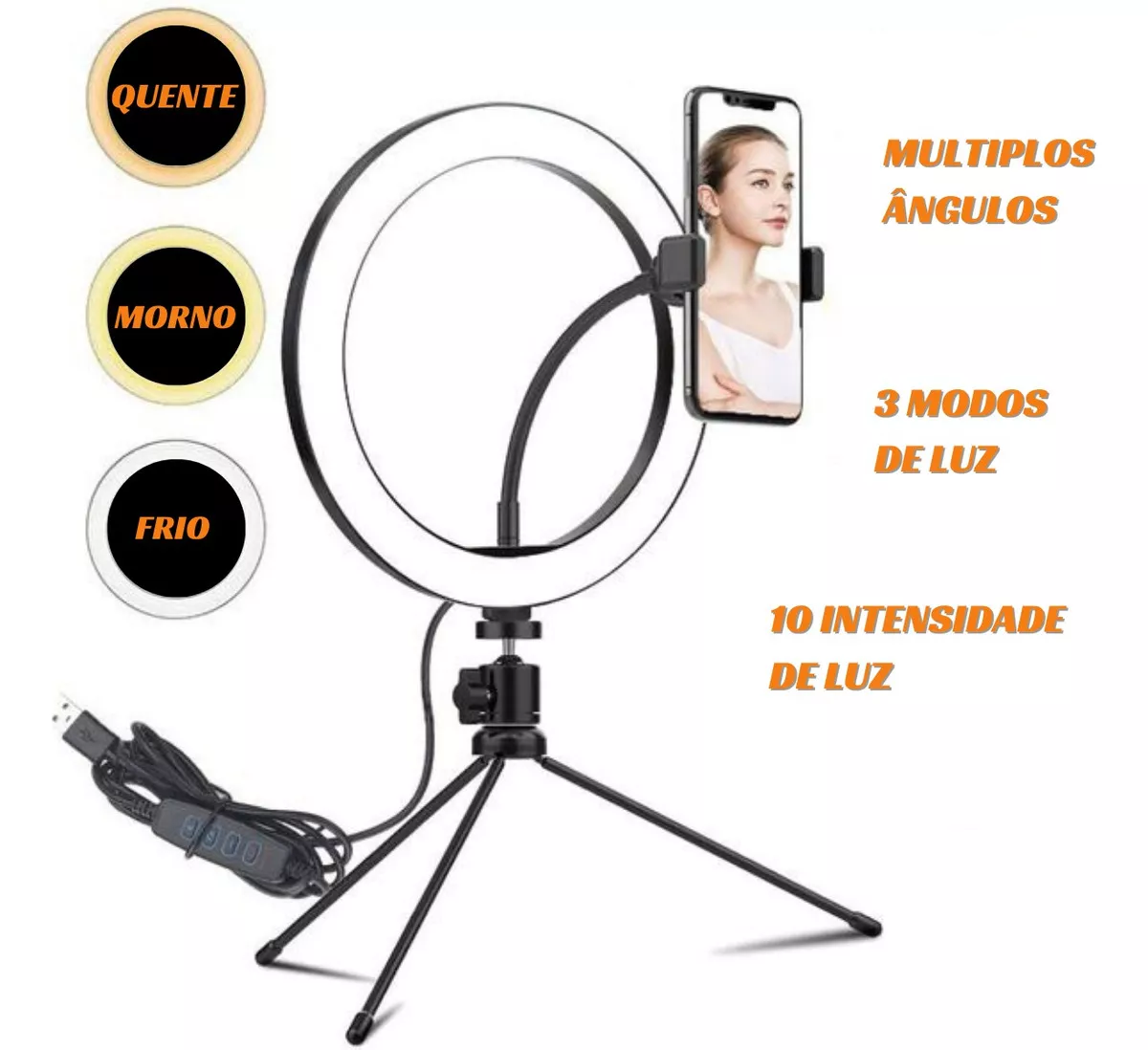 Iluminador Led 20cm Suporte Usb Luz Celular Foto Filmagens Cor da estrutura Preto Cor da luz Branco-neutro 110V/220V