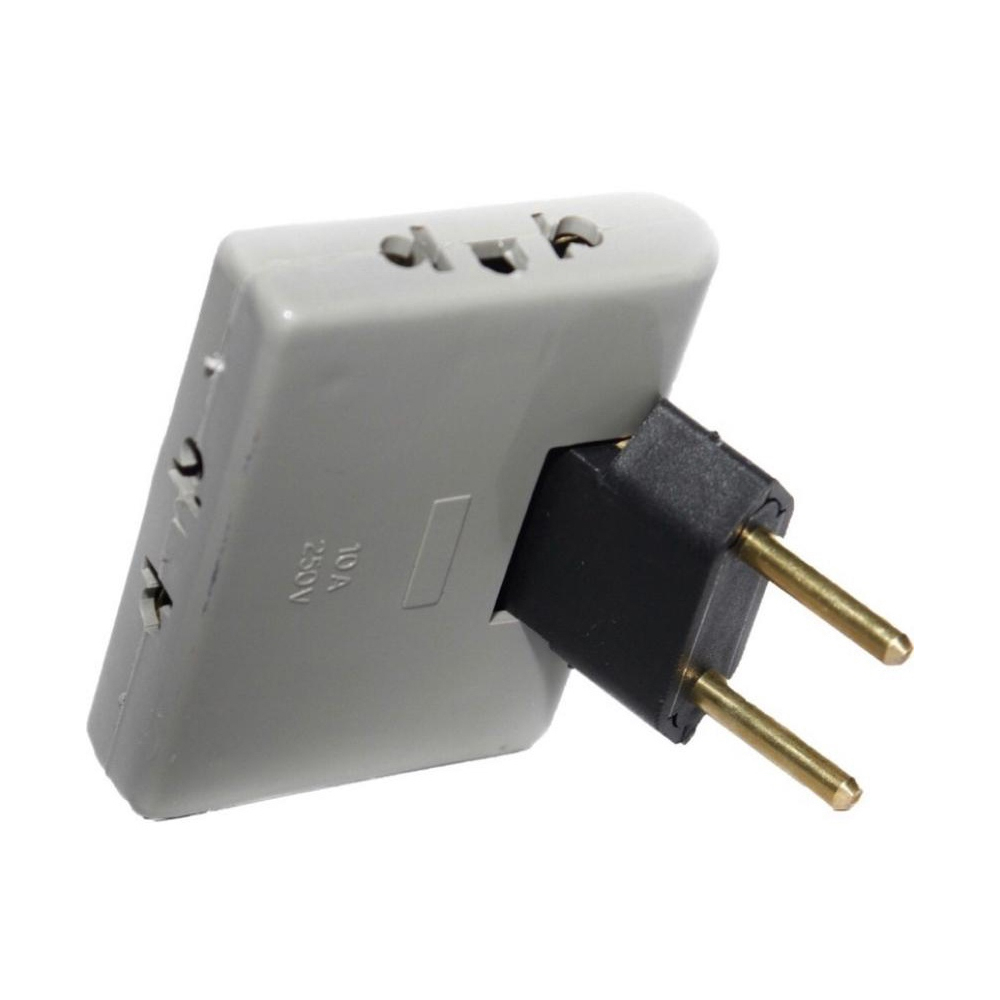 Adaptador de Tomada Articulado Benjamin Adaptador Universal Tomada 2 e 3 Polos Cinza