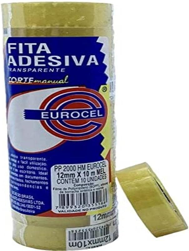 Fita Adesiva, Eurocel, PP2000, 12 mm x 10 Metros, Transparente